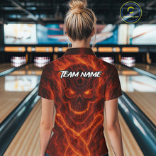 Load image into Gallery viewer, Custom Flame Skull Bowling Polo, Quarter Zip Shirt For Women, Skull Team Bowling League Jerseys NQS10676