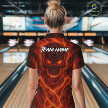 Load image into Gallery viewer, Custom Flame Skull Bowling Polo, Quarter Zip Shirt For Women, Skull Team Bowling League Jerseys NQS10676