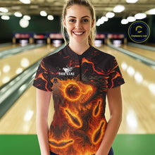 Load image into Gallery viewer, Black And Orange Flame Custom Dragon Bowling Shirts For Women, Dragon Team Bowling League Shirts NQS11071