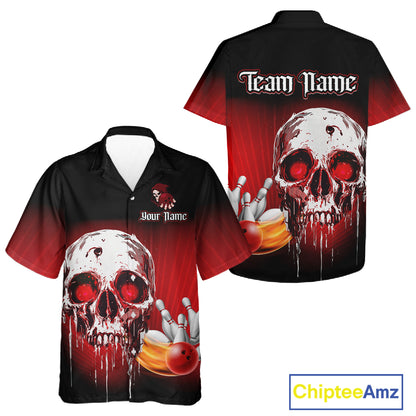 Black & Red Skull Bowling Hawaiian shirt Custom team bowling jerseys, Gift for bowler NQS11480