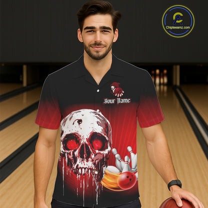 Black & Red Skull Bowling Hawaiian shirt Custom team bowling jerseys, Gift for bowler NQS11480