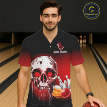 Load image into Gallery viewer, Black &amp; Red Skull Bowling Hawaiian shirt Custom team bowling jerseys, Gift for bowler NQS11480