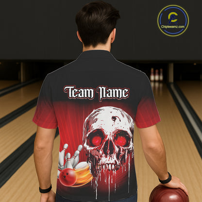 Black & Red Skull Bowling Hawaiian shirt Custom team bowling jerseys, Gift for bowler NQS11480