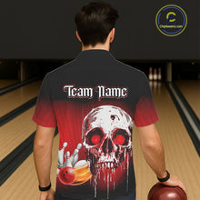Load image into Gallery viewer, Black &amp; Red Skull Bowling Hawaiian shirt Custom team bowling jerseys, Gift for bowler NQS11480