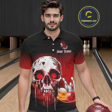 Load image into Gallery viewer, Black and Red Skull Bowling Polo, 1/4 zip shirts for Men Custom team bowling jerseys, Gift for bowler NQS11480
