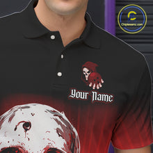 Load image into Gallery viewer, Black and Red Skull Bowling Polo, 1/4 zip shirts for Men Custom team bowling jerseys, Gift for bowler NQS11480