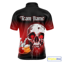 Load image into Gallery viewer, Black and Red Skull Bowling Polo, 1/4 zip shirts for Men Custom team bowling jerseys, Gift for bowler NQS11480