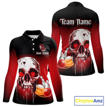 Load image into Gallery viewer, Black &amp; Red Skull Bowling Polo, 1/4 zip shirts for Women Custom team bowling jerseys, Gift for bowler NQS11480
