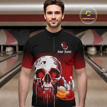 Load image into Gallery viewer, Black and Red Skull Bowling Polo, 1/4 zip shirts for Men Custom team bowling jerseys, Gift for bowler NQS11480