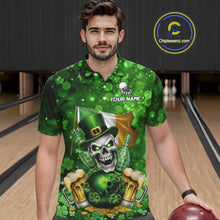 Load image into Gallery viewer, Custom Funny Skull Bowling and Beer Ireland Flag Green St Patrick Team Bowling Jerseys For Men NQS11484