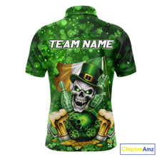 Load image into Gallery viewer, Custom Funny Skull Bowling and Beer Ireland Flag Green St Patrick Team Bowling Jerseys For Men NQS11484