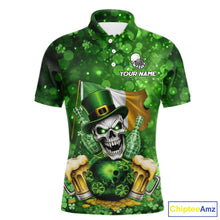 Load image into Gallery viewer, Custom Funny Skull Bowling and Beer Ireland Flag Green St Patrick Team Bowling Jerseys For Men NQS11484