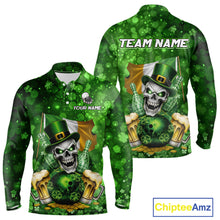 Load image into Gallery viewer, Custom Funny Skull Bowling and Beer Ireland Flag Green St Patrick Team Bowling Jerseys For Men NQS11484