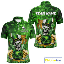 Load image into Gallery viewer, Custom Funny Skull Bowling and Beer Ireland Flag Green St Patrick Team Bowling Jerseys For Men NQS11484