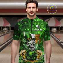 Load image into Gallery viewer, Custom Funny Skull Bowling and Beer Ireland Flag Green St Patrick Team Bowling Jerseys For Men NQS11484