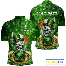 Load image into Gallery viewer, Custom Funny Skull Bowling and Beer Ireland Flag Green St Patrick Team Bowling Jerseys For Men NQS11484