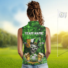 Load image into Gallery viewer, Custom Funny Skull Golf and Beer Ireland Flag Green St Patrick Team Ladies Sleeveless Golf shirts NQS11485