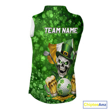 Load image into Gallery viewer, Custom Funny Skull Golf and Beer Ireland Flag Green St Patrick Team Ladies Sleeveless Golf shirts NQS11485