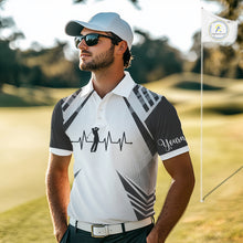 Load image into Gallery viewer, Black &amp; White Golf Heartbeat American Flag Golf Polo Shirts for Men Custom Patriotic mens golf attire NQS11754