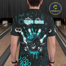 Load image into Gallery viewer, Black and Cyan Blue Bowling Cowboy gun Men bowling polo, 1/4 zip shirts Custom bowling team jersey NQS10689