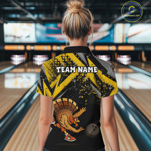 Load image into Gallery viewer, Custom Funny Turkey Bowling Jersey Black &amp; Yellow Thanksgiving Bowling Team Women Polo, 1/4 Zip Shirt NQS10900