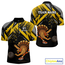 Load image into Gallery viewer, Custom Funny Turkey Bowling Jersey Black and Yellow Thanksgiving Bowling Team Men Polo, 1/4 Zip Shirt NQS10900