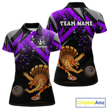 Load image into Gallery viewer, Custom Funny Turkey Bowling Jersey Black &amp; Purple Thanksgiving Bowling Team Women Polo, 1/4 Zip Shirt NQS10901