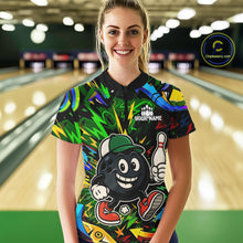 Load image into Gallery viewer, Green graffiti pattern Funny Bowling polo, quarter zip shirts for women custom Bowling team jerseys NQS11079