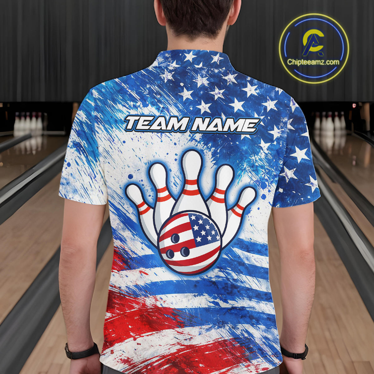 Red, White and Blue American Flag Bowling Shirts For Men Custom patriotic Team Bowling Jerseys NQS11505