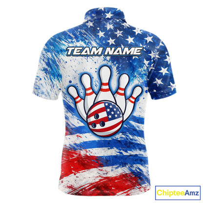 Red, White and Blue American Flag Bowling Shirts For Men Custom patriotic Team Bowling Jerseys NQS11505