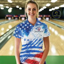 Load image into Gallery viewer, Red, White and Blue American Flag Bowling Shirts For Women Custom patriotic Team Bowling Jerseys NQS11505
