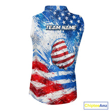 Load image into Gallery viewer, Red, White and Blue American Flag Sleeveless Golf Polo Shirts Custom patriotic Team womens golf tops NQS11506
