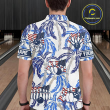 Load image into Gallery viewer, Blue Palm tropical pattern American Flag Bowling shirts For Men custom bowling team jerseys NQS11097