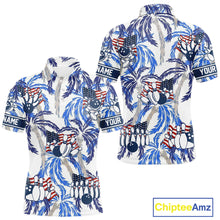 Load image into Gallery viewer, Blue Palm tropical pattern American Flag Bowling shirts For Men custom bowling team jerseys NQS11097