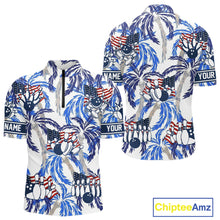 Load image into Gallery viewer, Blue Palm tropical pattern American Flag Bowling shirts For Men custom bowling team jerseys NQS11097