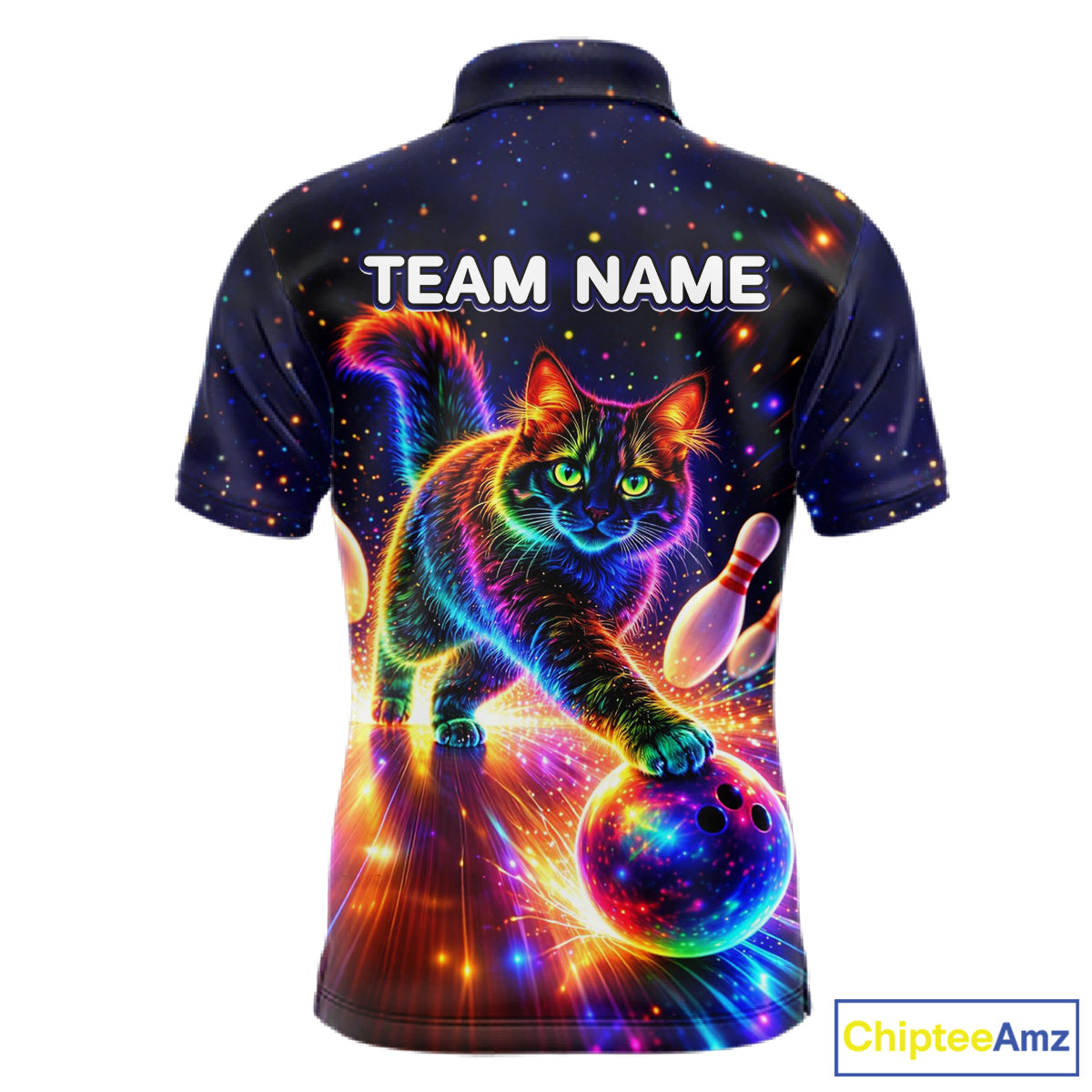 Personalized Bowling Shirts for Men Custom Cat Team Bowling Apparel, Colorful Neon bowling shirts NQS11517