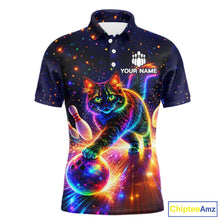 Load image into Gallery viewer, Personalized Bowling Shirts for Men Custom Cat Team Bowling Apparel, Colorful Neon bowling shirts NQS11517