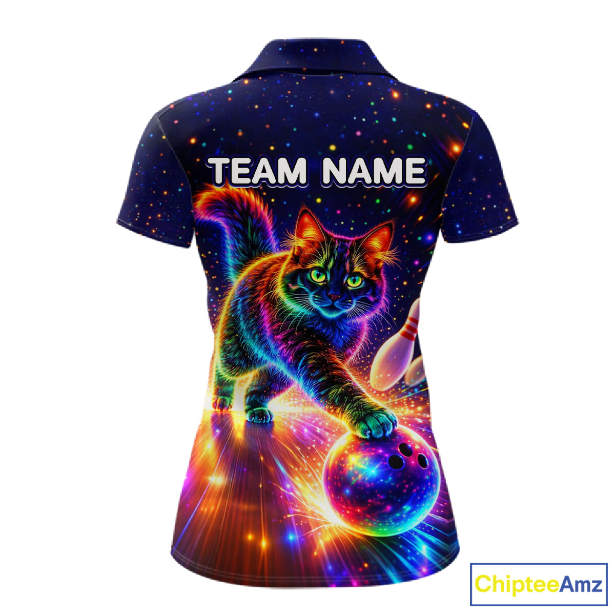 Personalized Bowling Shirts for Women Custom Cat Team Bowling Apparel, Colorful Neon bowling shirts NQS11517