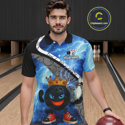 Funny King Crown Bowling Blue Lightning Thunder Bowling Shirts for Men Custom Bowling Team Jersey NQS10928