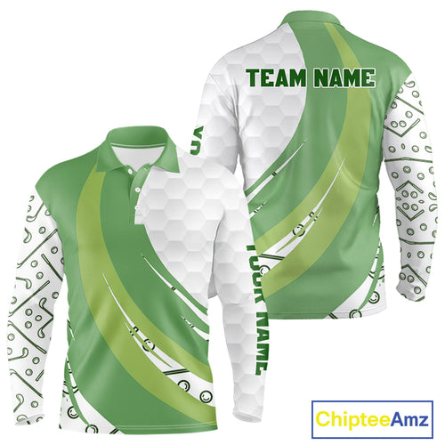 White and Green Golf pattern polo golf shirt for men Custom men's golf outfit, unique golf gifts NQS11107
