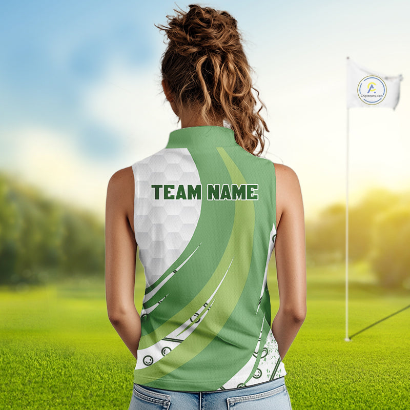 White and Green Golf pattern Sleeveless polo shirt Custom ladies's golf outfit, unique golf gifts NQS11107