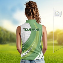 Load image into Gallery viewer, White and Green Golf pattern Sleeveless polo shirt Custom ladies&#39;s golf outfit, unique golf gifts NQS11107