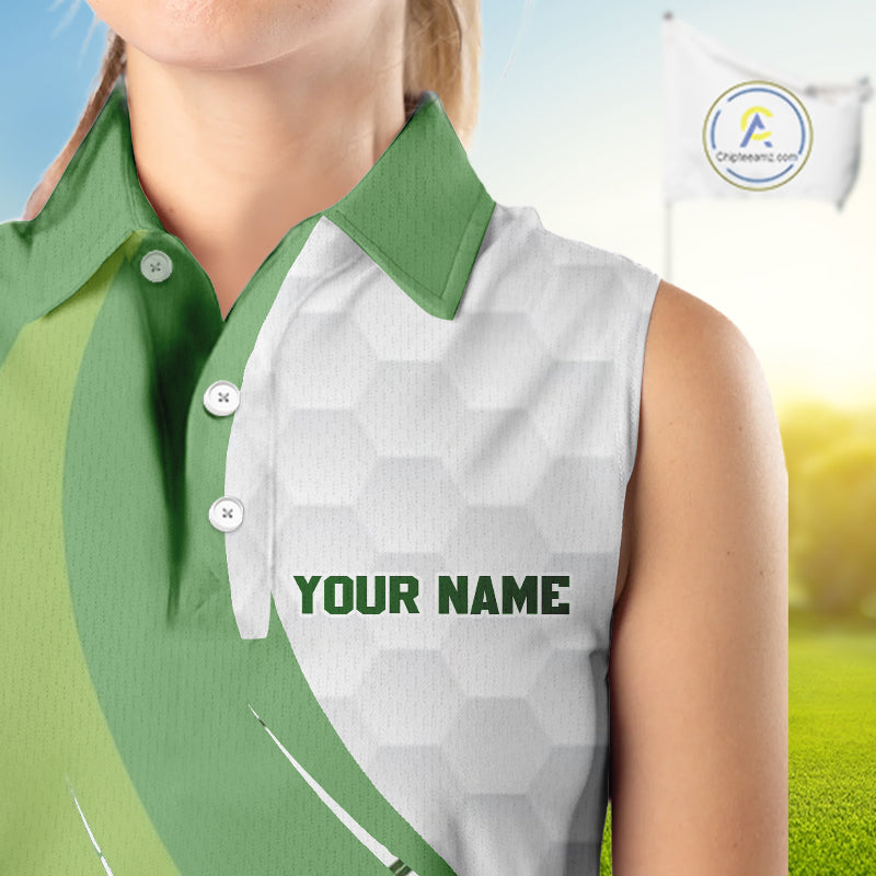 White and Green Golf pattern Sleeveless polo shirt Custom ladies's golf outfit, unique golf gifts NQS11107