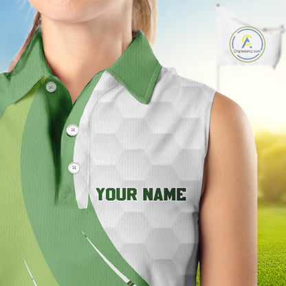 White and Green Golf pattern Sleeveless polo shirt Custom ladies's golf outfit, unique golf gifts NQS11107