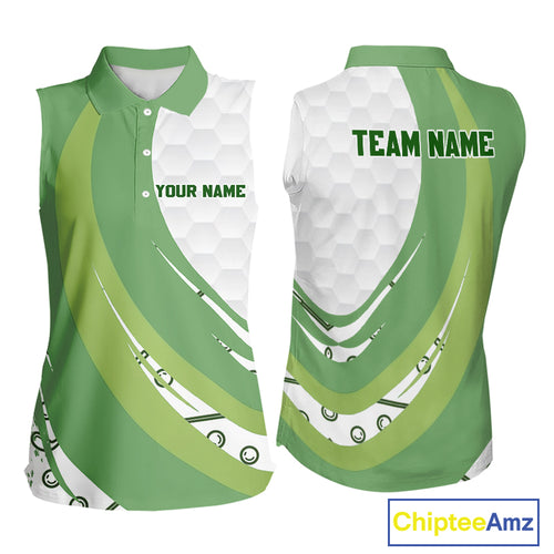 White and Green Golf pattern Sleeveless polo shirt Custom ladies's golf outfit, unique golf gifts NQS11107