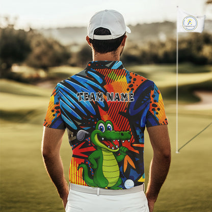 Custom Funny Colorful Graffiti Alligator Golf Polo Shirt For Men, Personalized best mens golf wear NQS10736