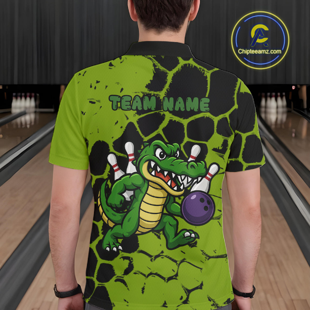 Black and Green Funny Alligator Bowling shirts for Men, Alligator Bowling Team Jersey NQS10739