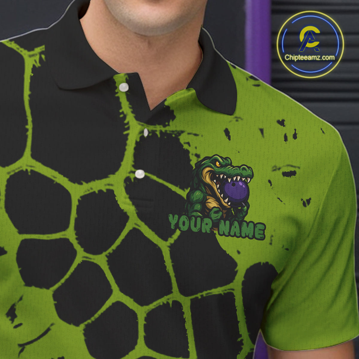 Black and Green Funny Alligator Bowling shirts for Men, Alligator Bowling Team Jersey NQS10739