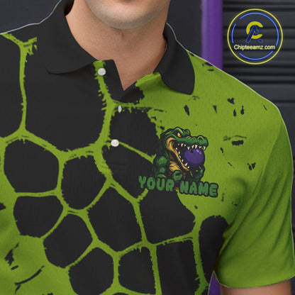 Black and Green Funny Alligator Bowling shirts for Men, Alligator Bowling Team Jersey NQS10739