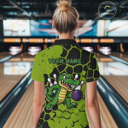 Black and Green Funny Alligator Bowling shirts for Women, Alligator Bowling Team Jersey NQS10739